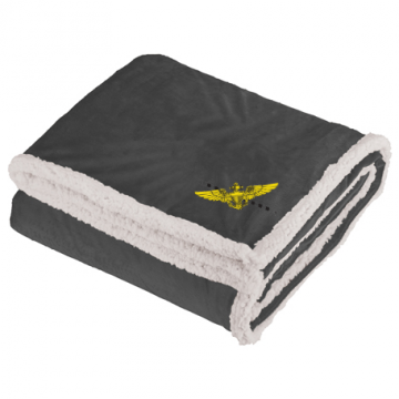 Carrier Gray Sherpa Blanket with Pilot Wings & Hook